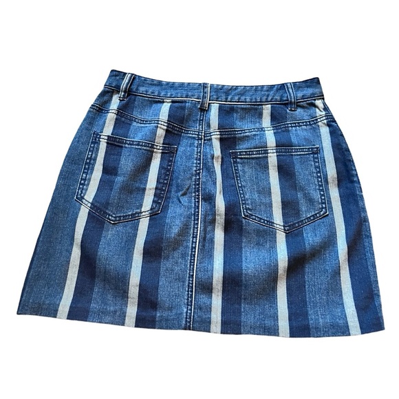 NWOT Anthropologie Maeve Striped Blue Denim Pencil Skirt with Button Front - Picture 3 of 3